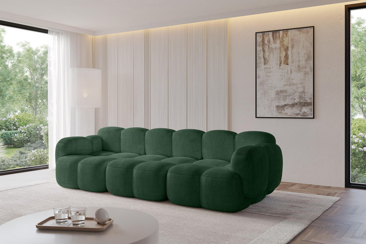 3-SITZER modulares Sofa Miko-S2 300x118x75 cm Grün Cord - Waldgrün/Schwarz, Holzwerkstoff/Kunststoff (300/75/118cm) - ALTDECOR