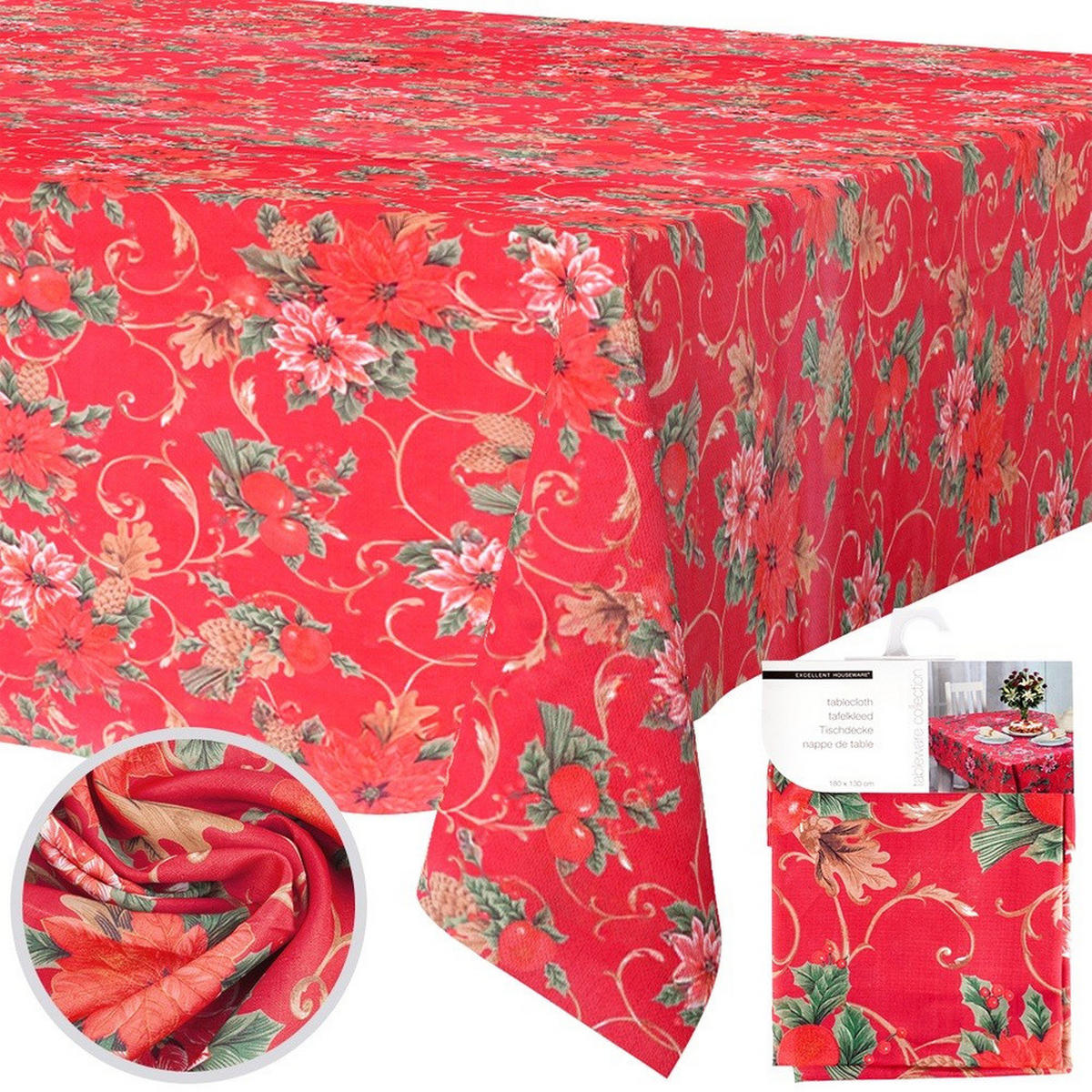 WEIHNACHTSTISCHDECKE Fleckenabweisend 180x130 cm - Rot, Textil (180/130cm) - Excellent Houseware