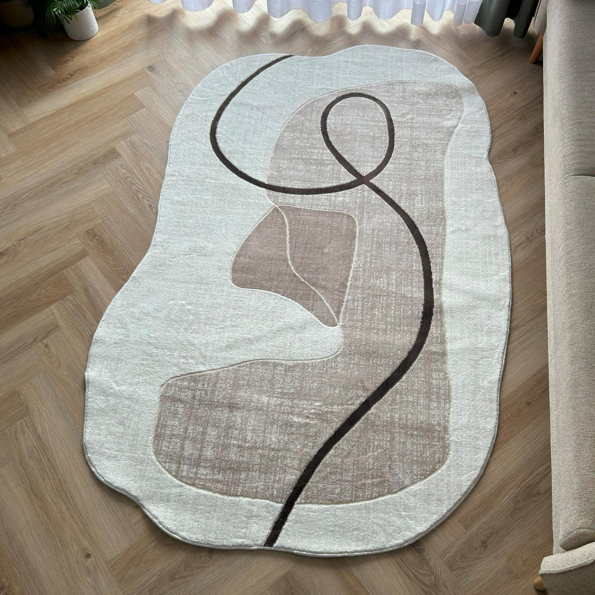TEPPICH Beige Abstrakt - Kurzflor Unregelmäßig Unregelmäßige Form - Weiß Ecru Creme - 200 x 300 cm - Cappuccino, Textil (200/300cm) - Mazovia