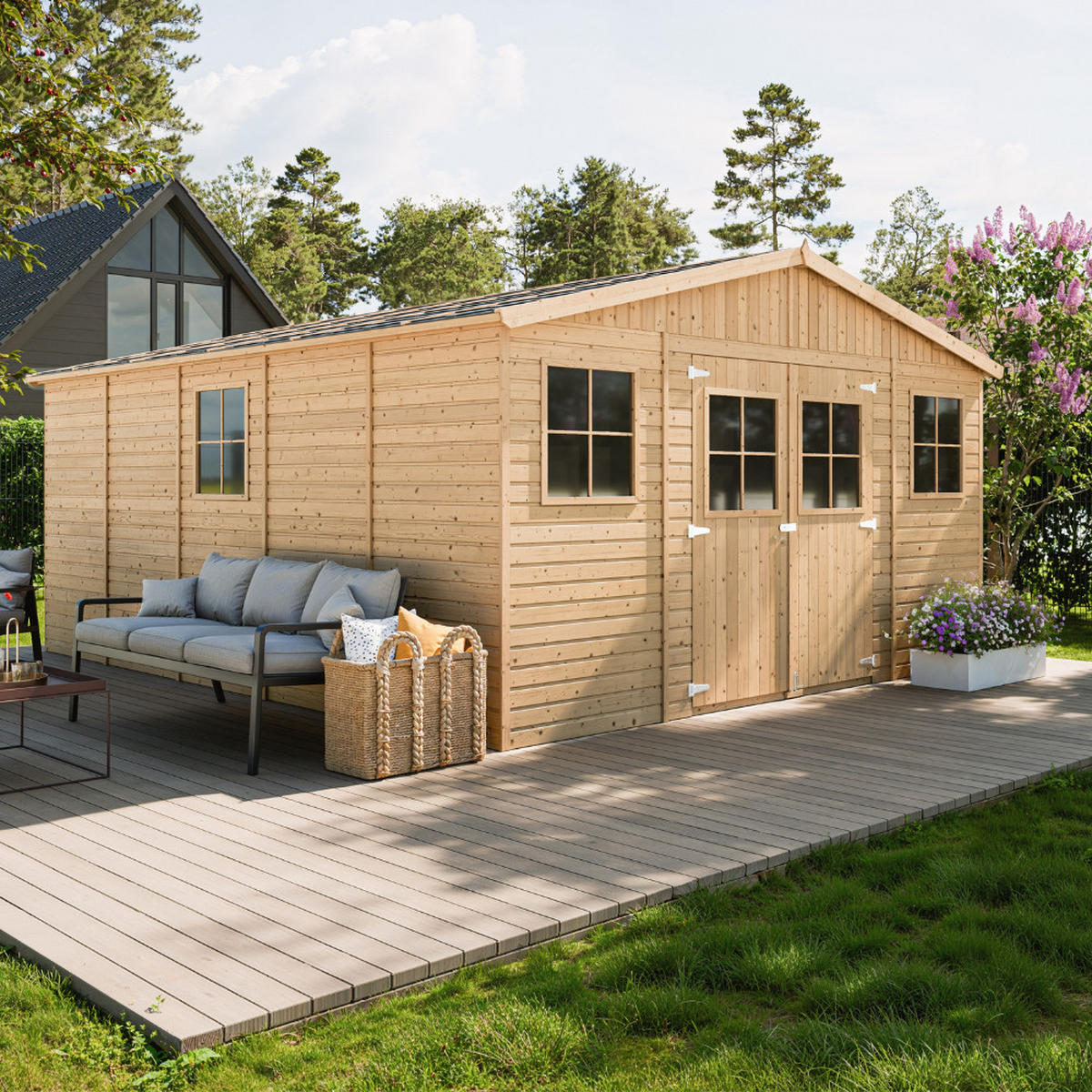 HOLZ-GARTHENHAUS - H246 x 418 x 522 cm/ 20 m² - IMBELA M333 - Beige, Holz (418/246/493cm) - Timbela
