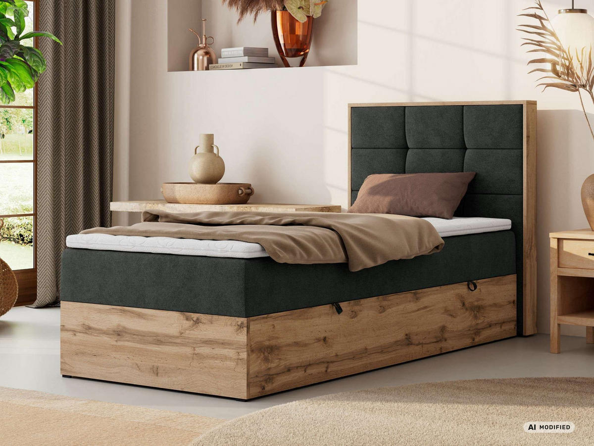BOXBETT ALBERO 1 90/200 - Dunkelgrau Stukture - Topper Visco - H4 - Rechts - Dunkelgrau/Anthrazit, Kunststoff/Textil (90/200cm) - MKS