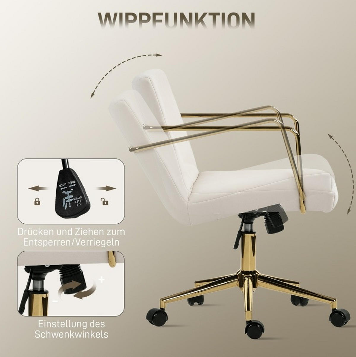 DREHSTUHL 57/64/80-90 cm, cremeweißes Polyesterpolster, höhenverstellbar und kippbar,creme - Creme, Kunststoff (57/90/64cm) - Redom