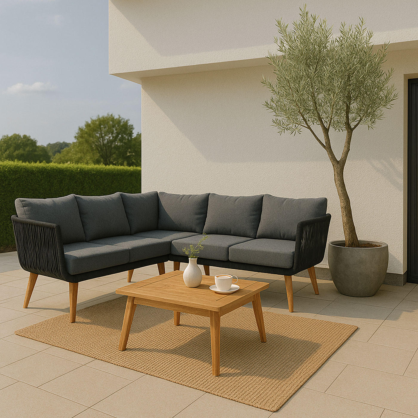 GARTEN-GARNITUR Schwarz, Braun, Grau - Schwarz/Braun, Holz - MCW