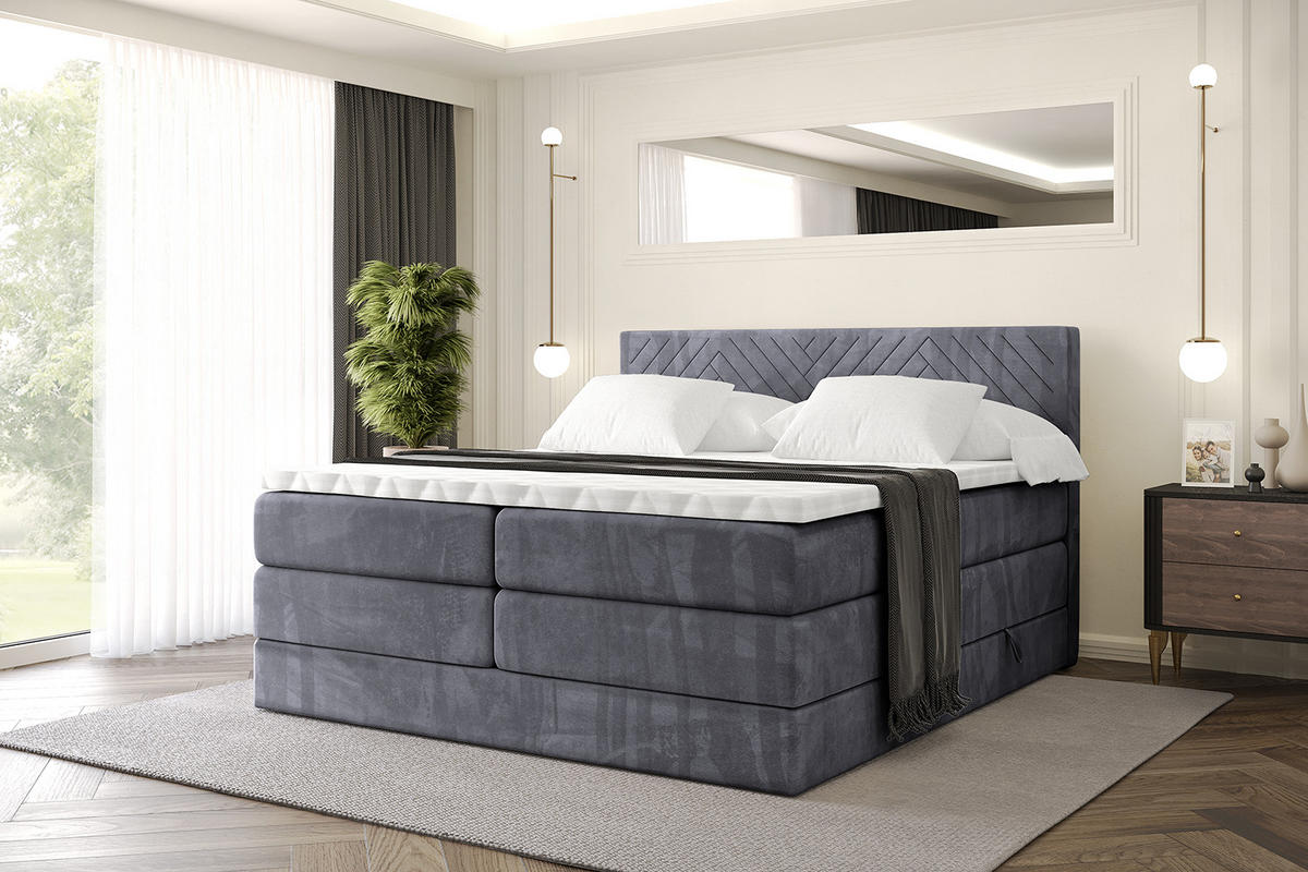 BOXSPRINGBETT mit Matratze H3|H4 und Lattenrost - VEXA KING-160x200 - Dunkelgrau Casablanca - Dunkelgrau, Holzwerkstoff (160/200cm) - ALTDECOR