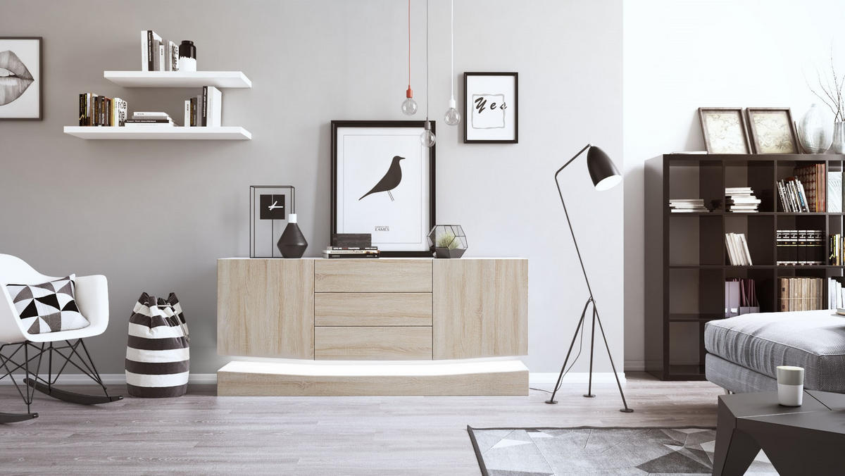 SIDEBOARD City Fronten in Eiche sägerau - Eiche San Remo, Holzwerkstoff (178/82/39cm) - Vladon