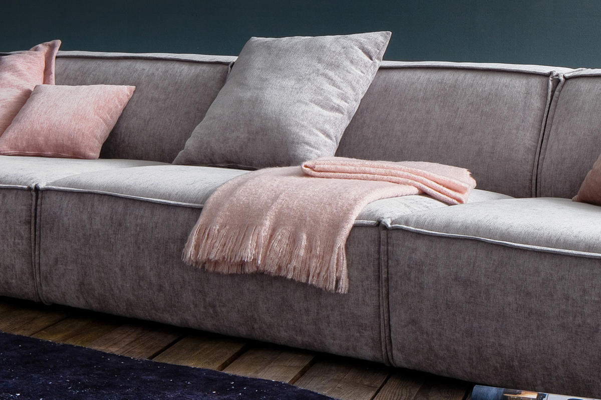 RIESENSOFA SAMU Hellgrau Webstoff - Hellgrau/Schwarz, Textil (418/72/106cm) - KAWOLA