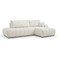 ECKSOFA Baloo mit Schlaffunktion und Bettkasten, komfortable Polsterung, Stoffbezug, lose Rückenkissen, freistehend, RECHTS, 276x176x88 cm, White - Weiß, Holz/Textil (276/176cm) - DomoHome