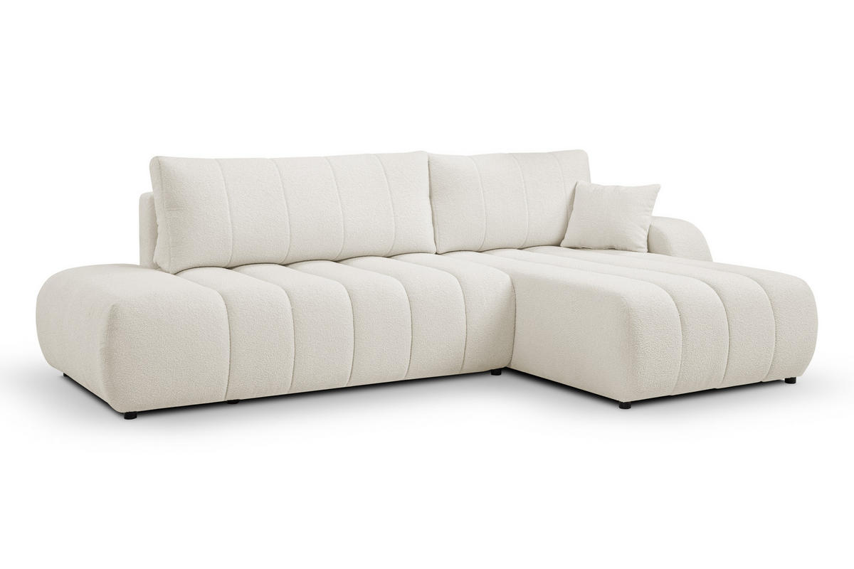 ECKSOFA Baloo mit Schlaffunktion und Bettkasten, komfortable Polsterung, Stoffbezug, lose Rückenkissen, freistehend, RECHTS, 276x176x88 cm, White - Weiß, Holz/Textil (276/176cm) - DomoHome