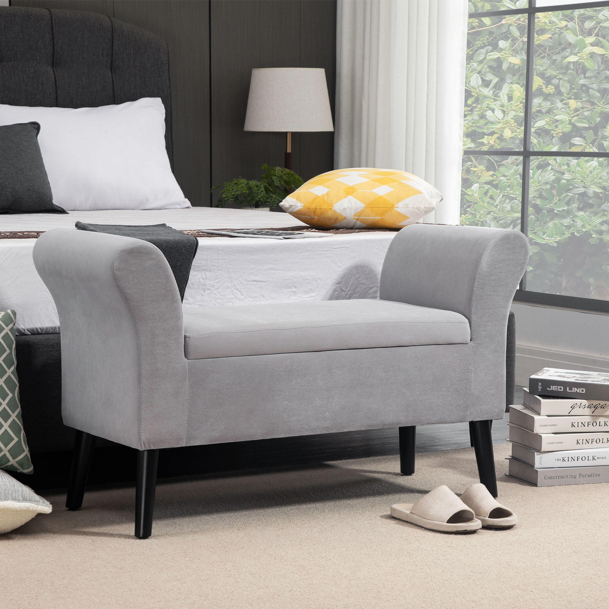 SITZBANK, Polsterbank, Hellgrau - Hellgrau, Kunststoff (41/65/111.5cm) - HOMCOM