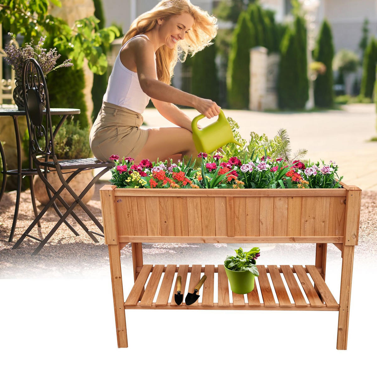 HOCHBEET mit Ablage Holz 120/40/90 cm - Naturfarben, Holz (40/90/120cm) - Coemo
