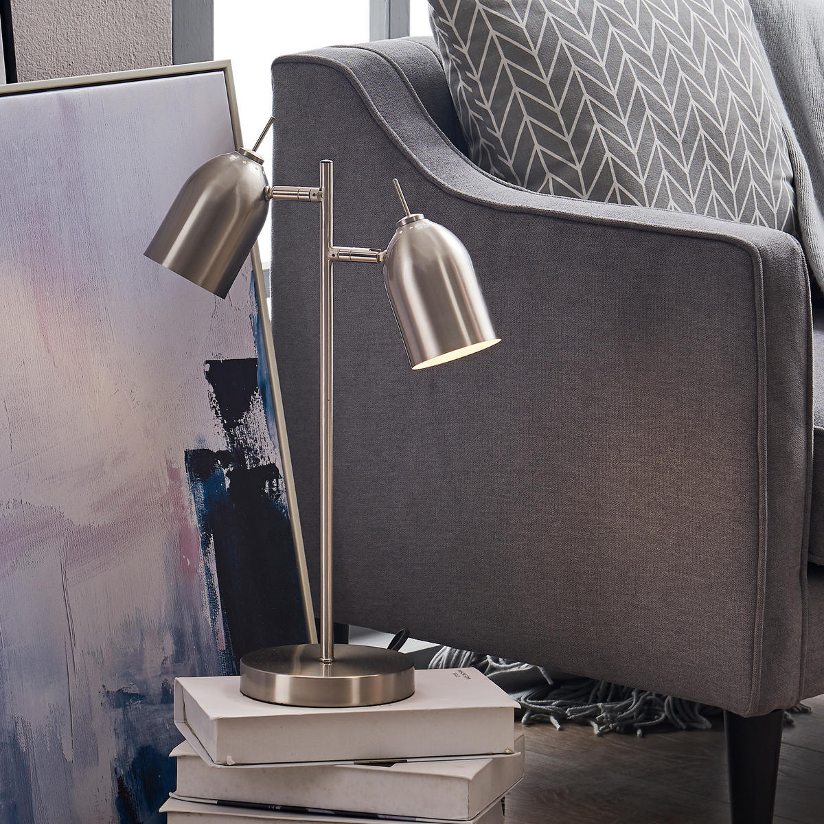 SCHREIBTISCHLEUCHTE Nickel - Silberfarben, Metall (46.2/16/46.2cm) - Teamson Home