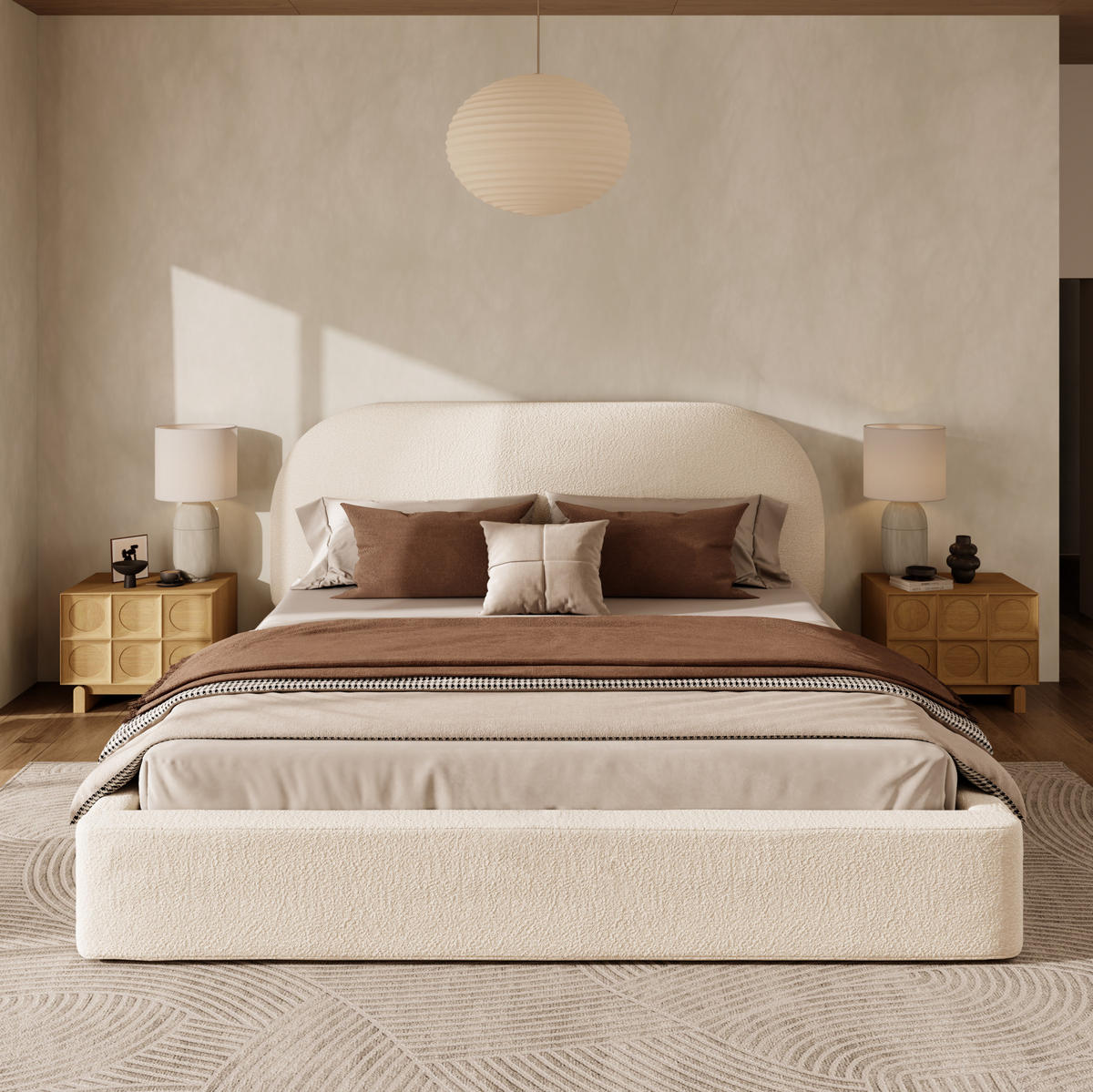 BETT mit Lattenrost Bouclé Beige - Beige, Metall (180/200cm) - Meubliv