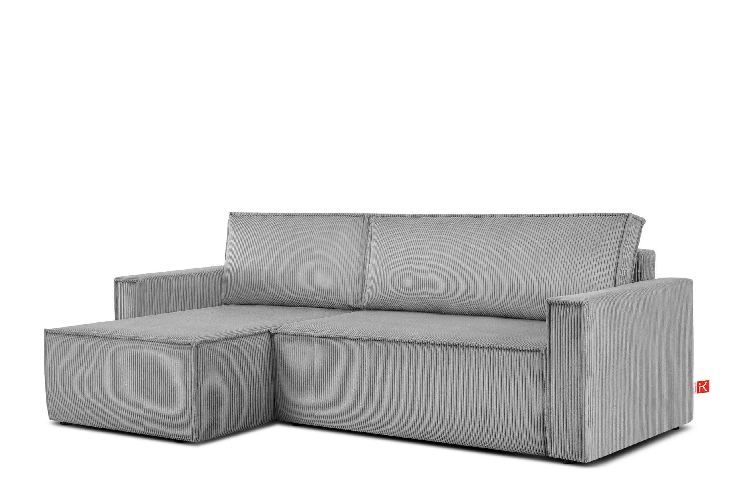 ECKSOFA-LINKS/RECHTS NAPI Schlaffunktion mit Cordbezug, hellgrau - Hellgrau/Schwarz, Textil (246/148cm) - KONSIMO®
