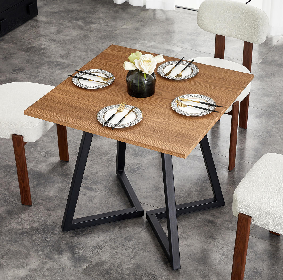 ESSTISCH 80/80/75 cm aus Holz und Metall, multifunktional für 4 Personen, Schwarz/Braun - Schwarz, Holzwerkstoff (80/80/75cm) - Redom