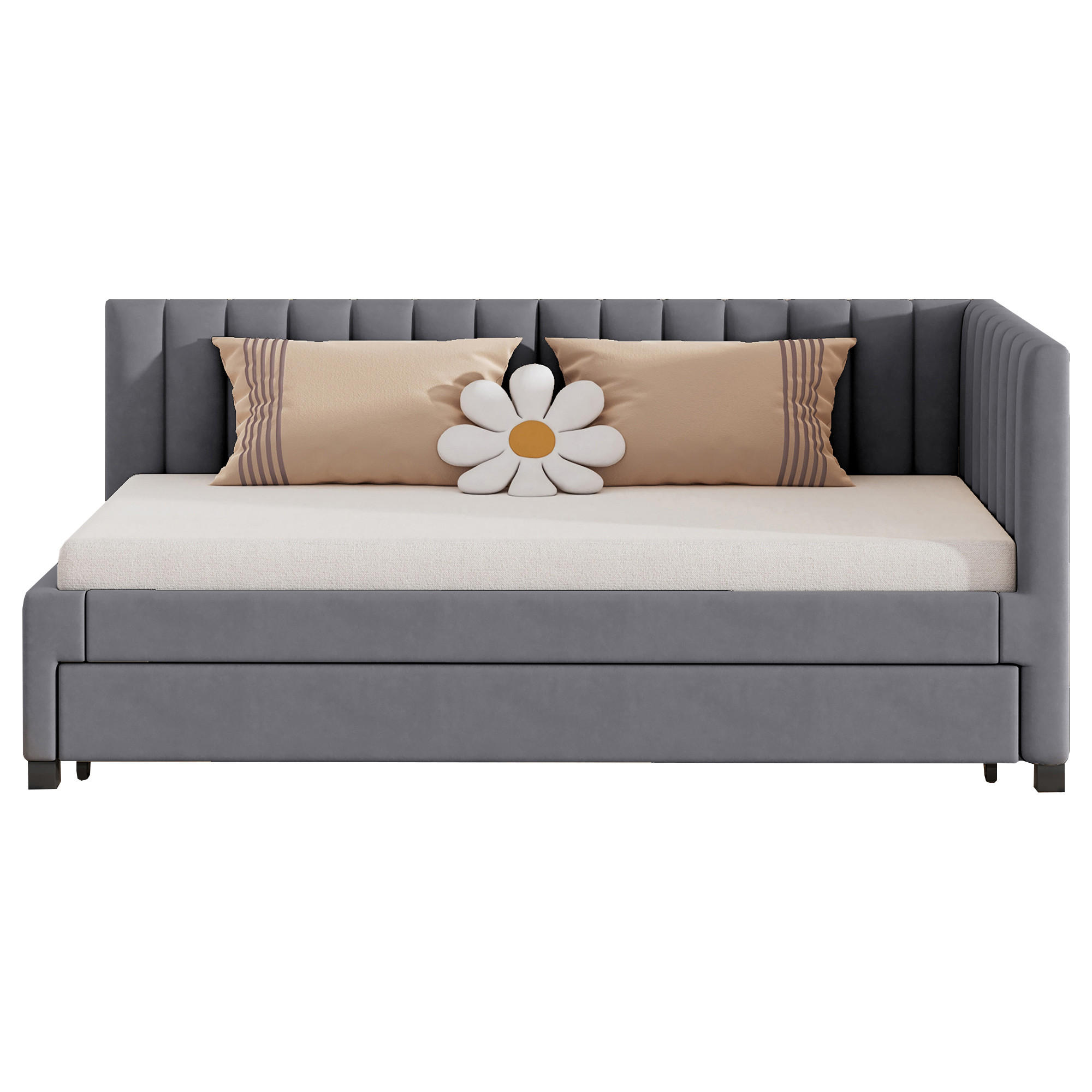 POLSTERBETT 90x200 Grau Samt Ausziehbar - Grau, Textil (90/200cm) - FLIEKS