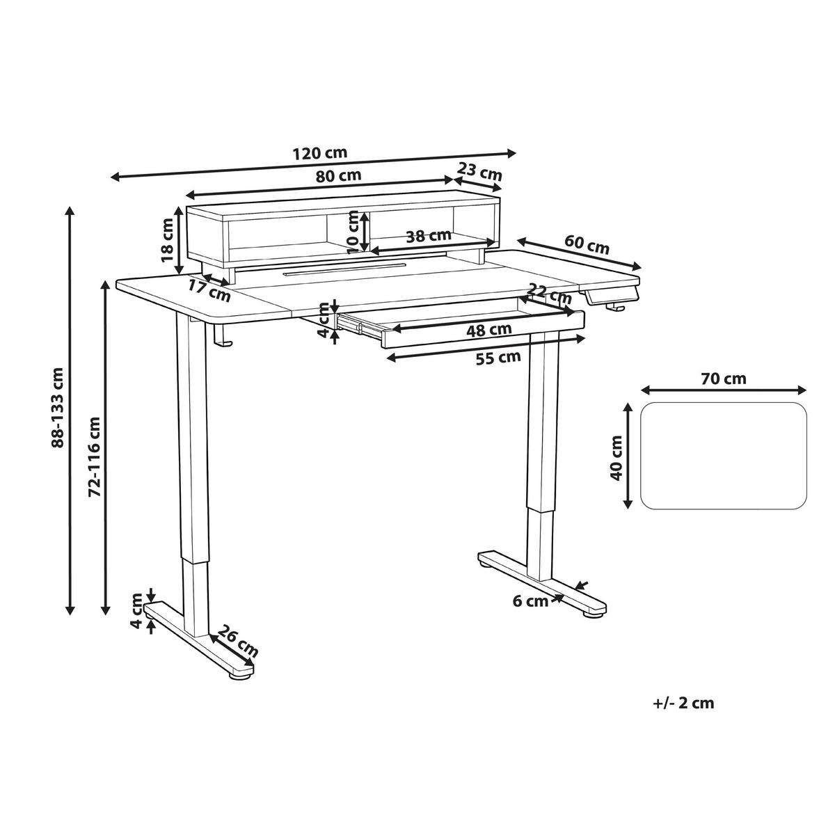 SCHREIBTISCH elektrisch höhenverstellbar 120/60 cm mit USB-Anschluss Weiß Lucama - Weiß, Holzwerkstoff/Metall (60/120/88cm) - Beliani