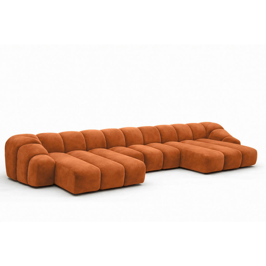 Kaiser Möbel ROHOVÁ SEDAČKA modulární ve tvaru U, velurová tkanina Bluvel, Skořicová, CROISSANT U