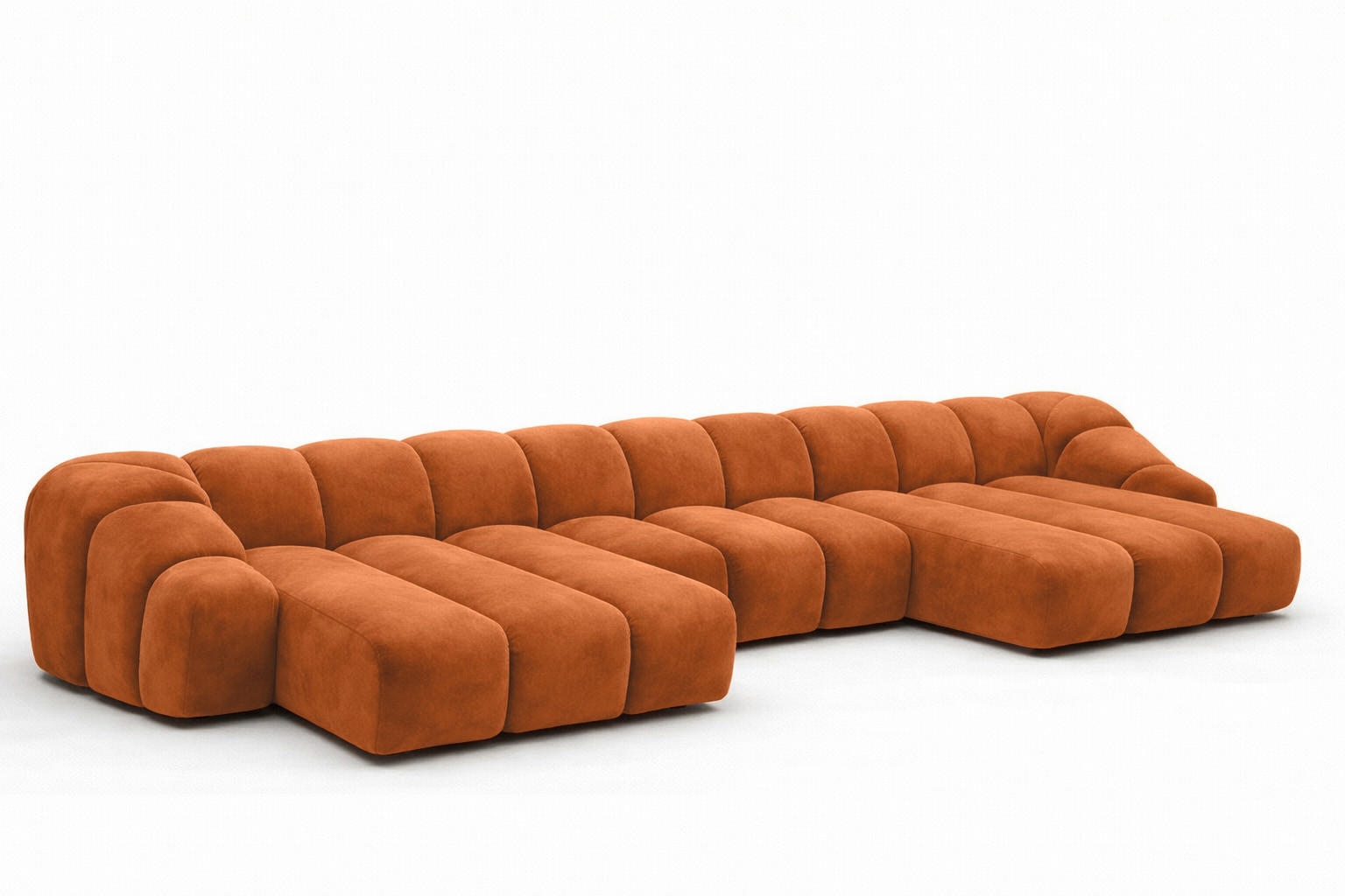 ECKSOFA Modulare U-Form, Veloursstoff Bluvel, Zimtfarbe, CROISSANT U - Orange, Holz (413/72/190cm) - Kaiser Möbel