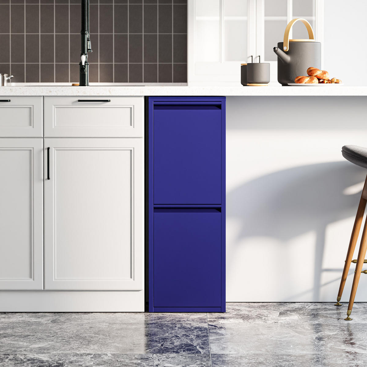 SKŘÍŇ NA ODPADKY Sollentuna - tmavě modrá, kov/plast (33/93/25cm) - [en.casa]