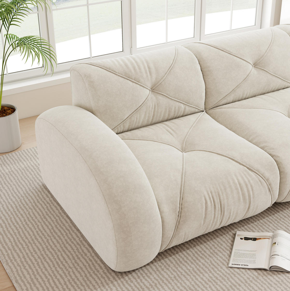 2-SITZER-MODULSOFA aus Chenille Hellbeige rahmenlos, flexibel kombinierbar, mit 32D-Hochdichteschaum und haustierfreundlichem Bezug - Weiß, Textil (204/76/95cm) - Modfu