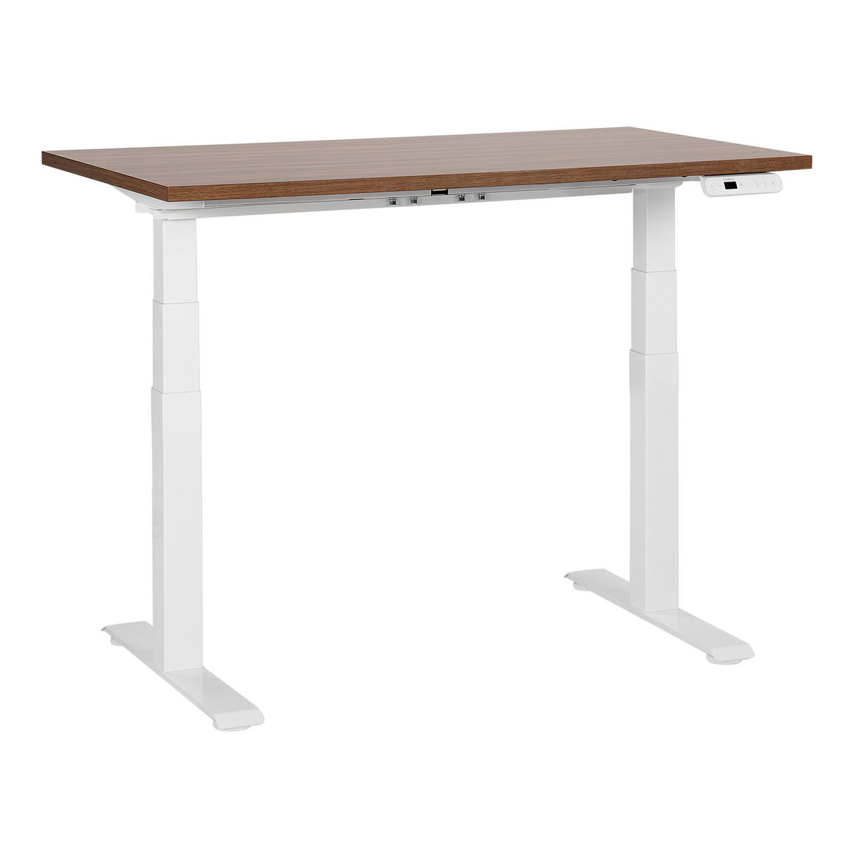 SCHREIBTISCH braunweiß 120/72 cm elektrisch höhenverstellbar Destin III - Dunkelbraun/Weiß, Holz (72/120/63cm) - Beliani