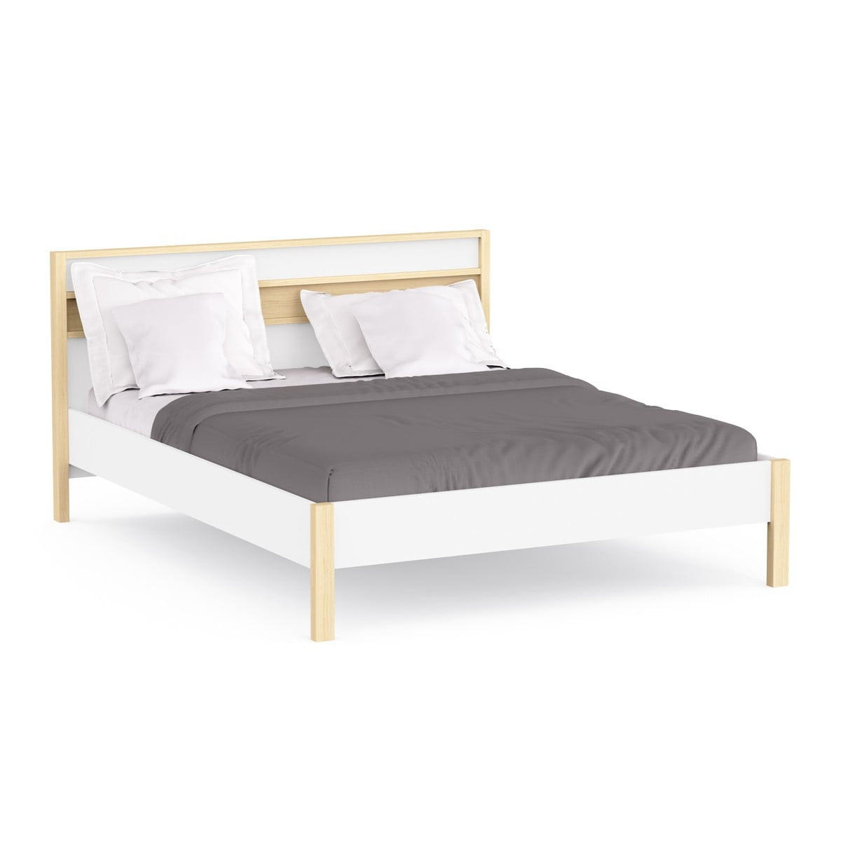 BETT in Weiß und Eiche Dekor 171,9/207,3/95 cm - Weiß, Holzwerkstoff (200/160cm) - Calicosy