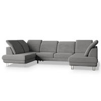 WOHNLANDSCHAFT TERAMO Grau Velours-Stoff mit Schlaffunktion - Grau, Holz (316/88/193cm) - MASSENO