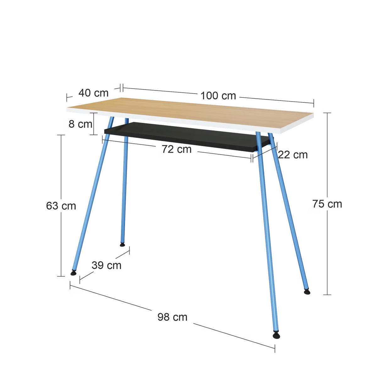 BÜROTISCH Kost Colors 100x40 cm – modernes Design in Blau - Blau, Holzwerkstoff (40/100/75cm) - Letti Moderni