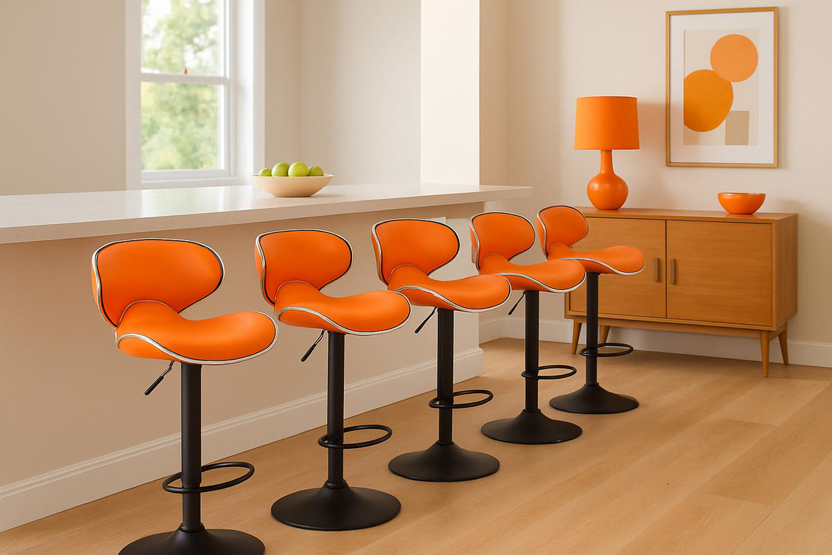 BARHOCKER 2er Set Las-Mallorcas Kunstleder schwarz orange - Schwarz/Orange, Kunststoff/Metall (46/108/49cm) - TPFLiving