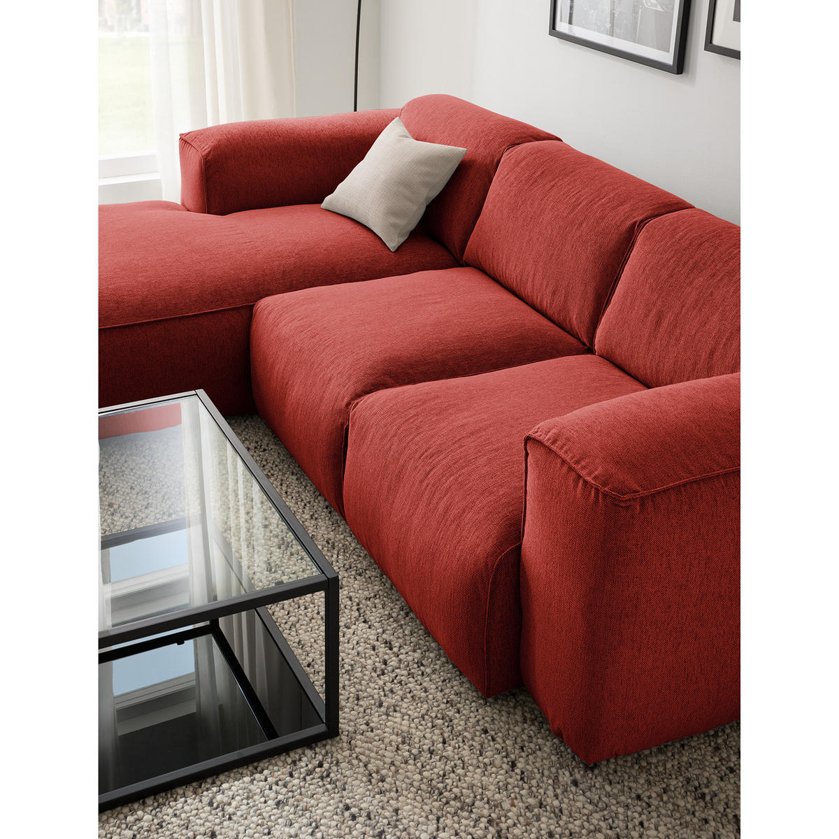 3-SITZER ECKSOFA mit Longchair - Rot/Schwarz, Kunststoff/Textil (251/173cm) - home24