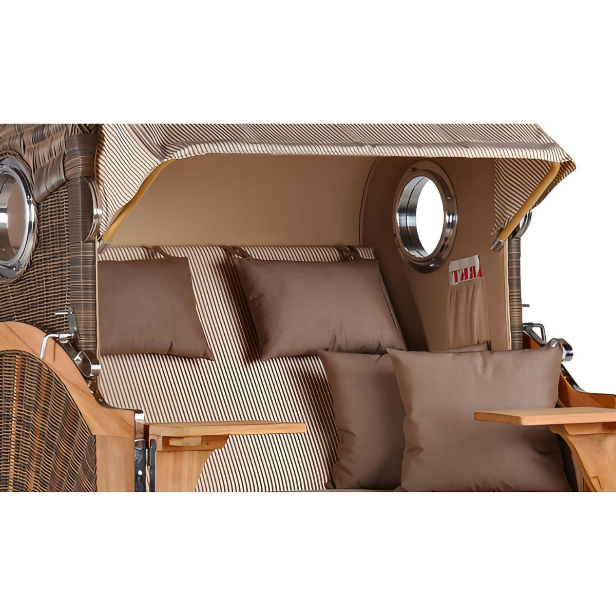 STRANDKORB Düne 2 Sitzer Teak PE Grey - Taupe/Braun, Holz/Metall (125/170/80cm) - Mr. Deko