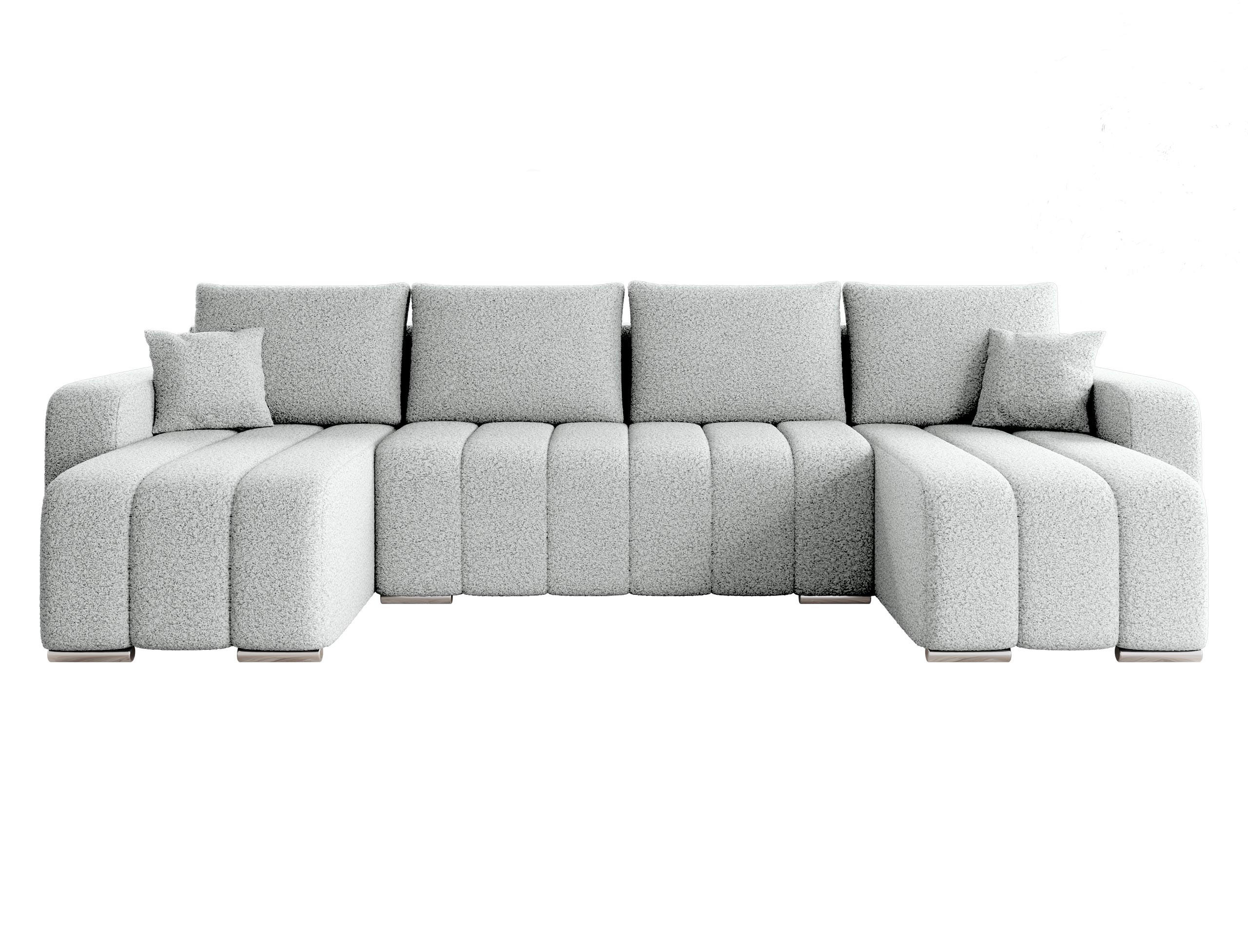 WOHNLANDSCHAFT Pufetto U Boucle - Silberfarben/Hellgrau, Holz/Textil (313/86/147cm) - MIRJAN24