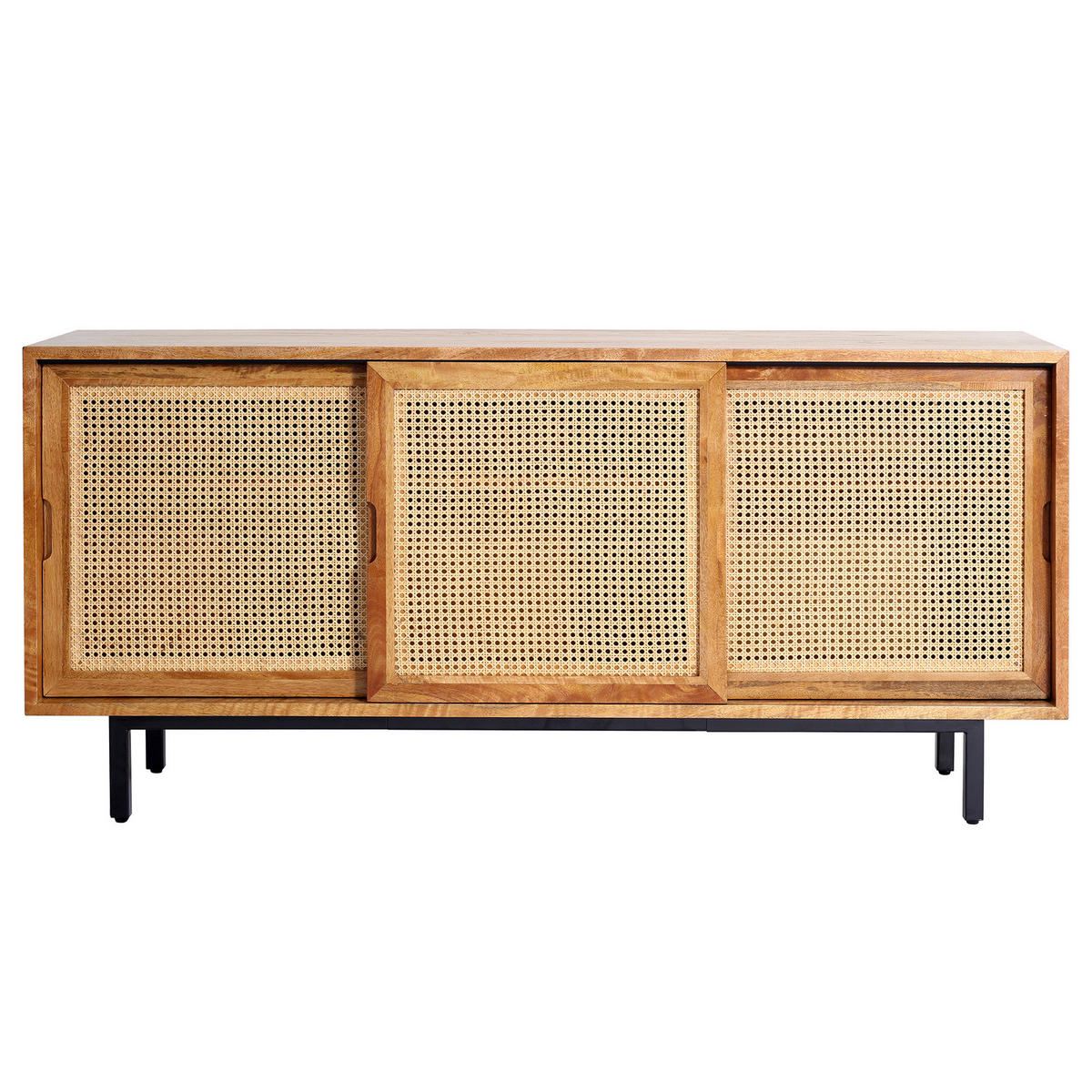 MASSIVES SIDEBOARD mit 3 Türen - Mango massiv / Wiener Geflecht - Mango / Beige - Braun, Naturmaterialien/Holz (160/75/43cm) - home24