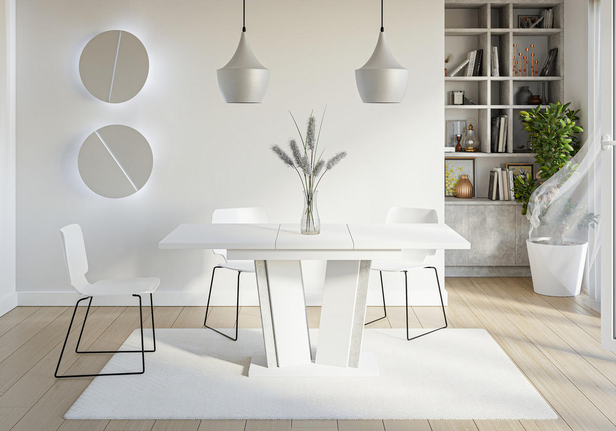 ESSTISCH Ausziehbar 120 - 160 cm Weiß und Grau Betonoptik - Weiß/Grau, Holzwerkstoff (120/80/75cm) - PROSPERO