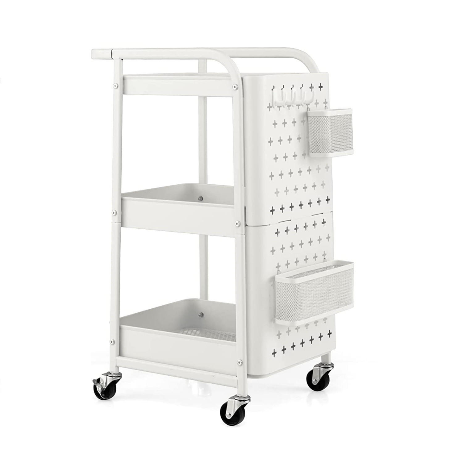 KUCHENWAGEN Rollwagen 4 Etagen Weiß - Weiß, Metall (33/75/52cm) - COSTWAY