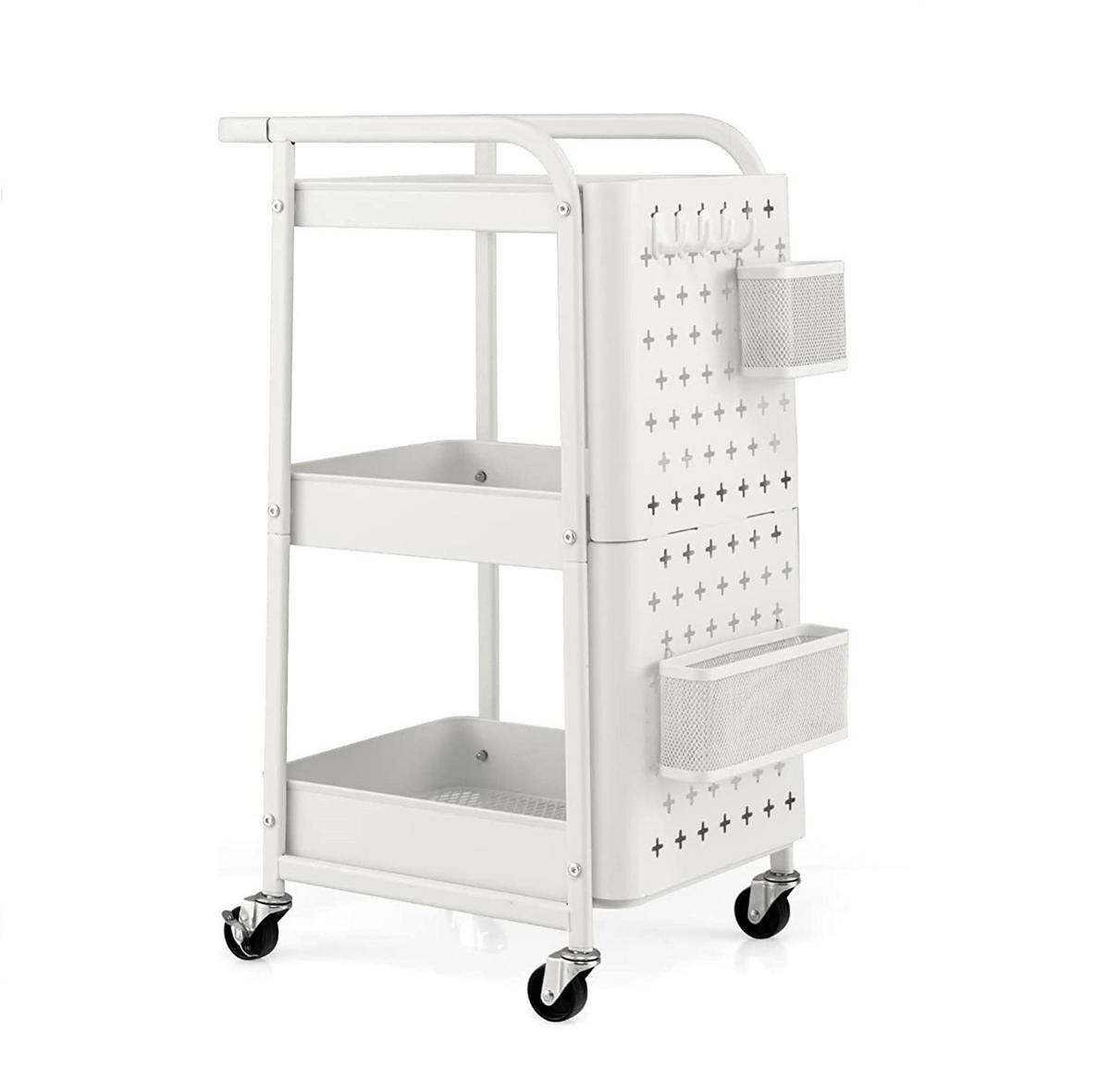 KUCHENWAGEN Rollwagen 4 Etagen Weiß - Weiß, Metall (33/75/52cm) - COSTWAY