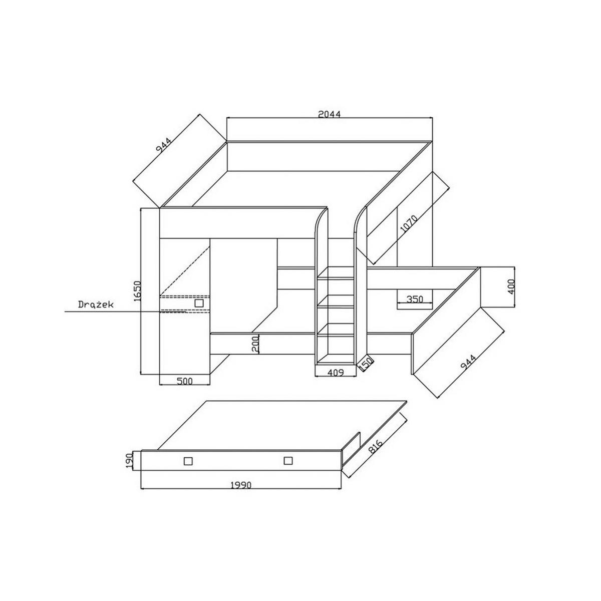 HOCHBETT Toledo weiß / weiß Hochglanz - Griffe weiß 94 / 254 / 165cm - Weiß Hochglanz/Weiß, Holz/Holzwerkstoff (90/200cm) - Feldmann-Wohnen