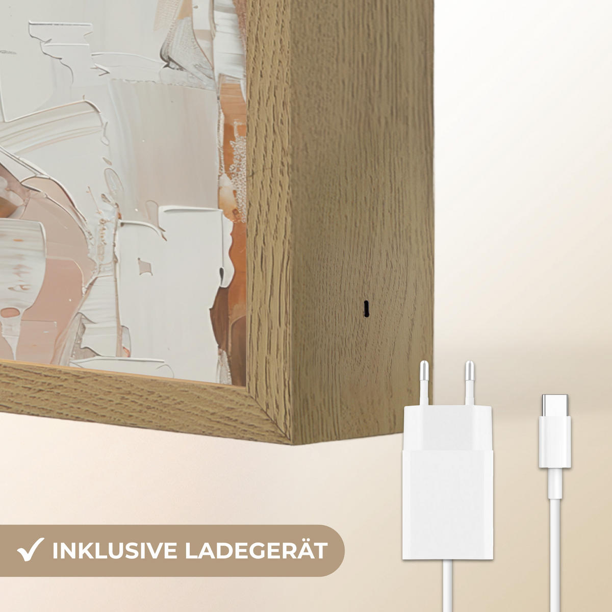 NÁSTĚNNÁ LAMPA S AKUMULÁTOREM Žena - vzhled malby - portrét - moderní 40x30 cm - hnědá, kompozitní dřevo (40/30/8cm) - OnlyWow