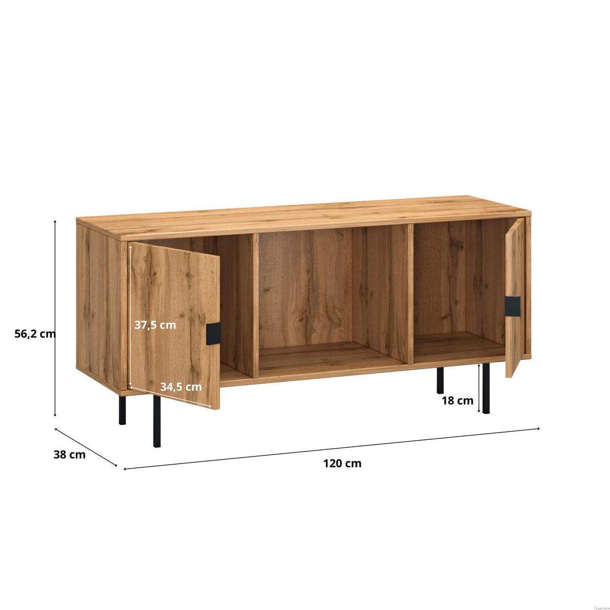TV-BOARD Wotan-Eiche Schwarz 120 cm - Eiche Wotan, Holzwerkstoff (120/56/38cm) - Target Home