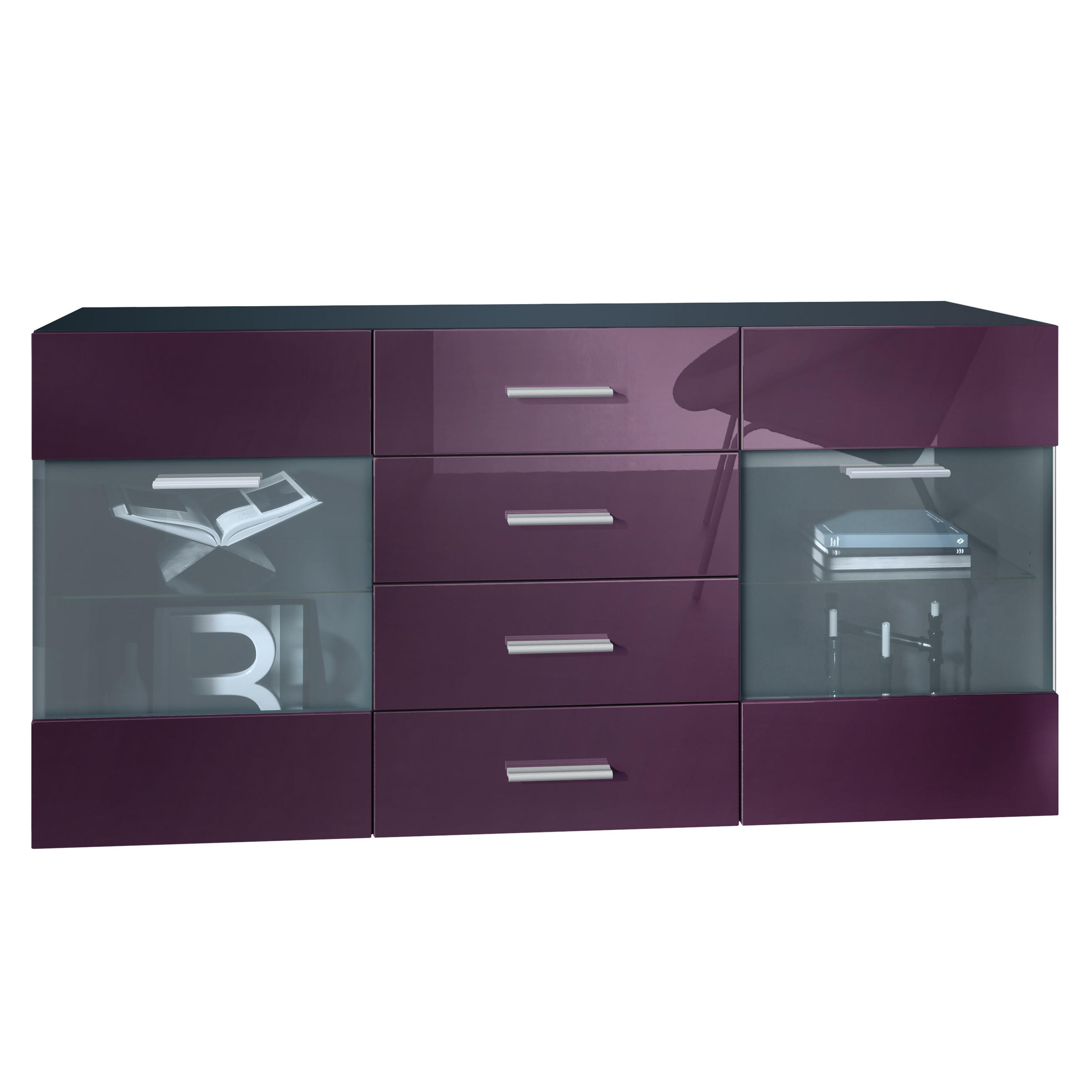 SIDEBOARD Carlos Brombeer Hochglanz - Brombeere, Holzwerkstoff (139/72/35cm) - Vladon