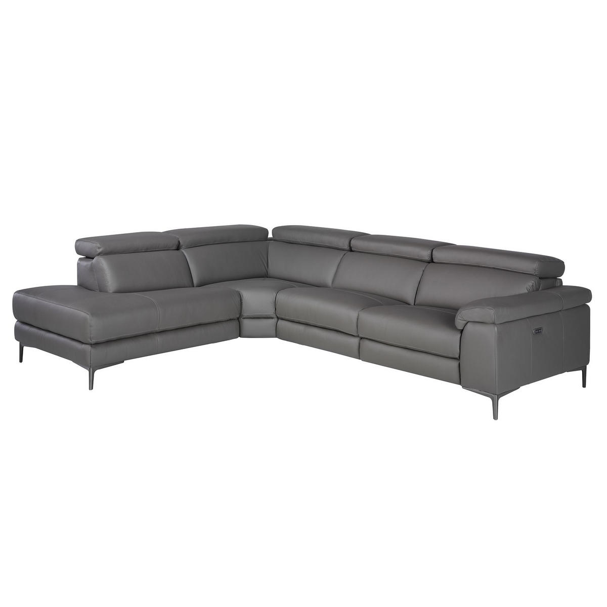 ECKSOFA Linke Chaiselongue Relaxsofa in dunkelgrauem Leder 295/232/97 cm - Dunkelgrau/Schwarz, Leder (295/232cm) - ANGEL CERDA