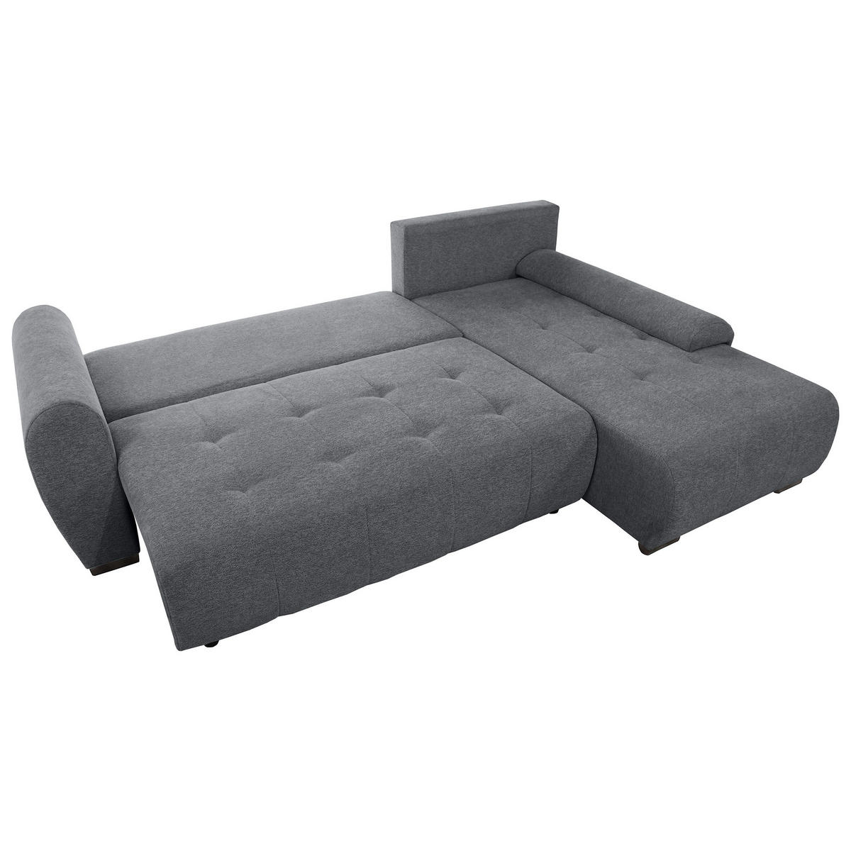 ECKSCHLAFSOFA Dallas mit Bettkasten, 255 cm, Dunkelgrau, rechts, Velour-Stoff - Dunkelgrau, Textil (255/175cm) - Beautysofa