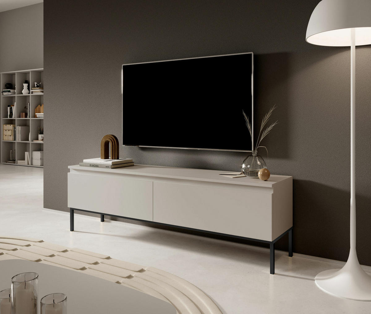 TV-SCHRANK Bemmi Beige mit schwarzen Beinen, 150 cm - Beige/Schwarz, Holzwerkstoff/Metall (150/44.5/32cm) - Selsey