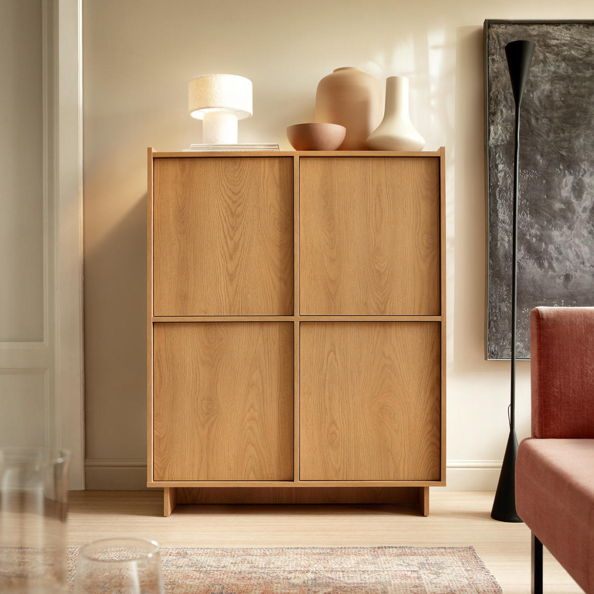 SIDEBOARD YARKER KOM3 Eiche - Eichefarben, Glas/Holzwerkstoff (98/124/39cm) - Komodee