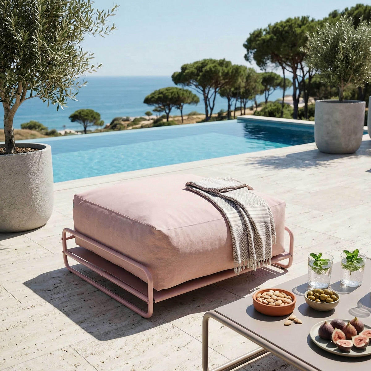 GARTENHOCKER mit Gestell, puderrosa - Pink, Textil (97/42/97cm) - Oviala