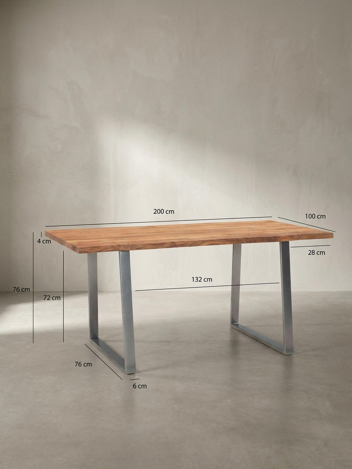 SCHREIBTISCH Massivholz Baumkante Chromgestell Handarbeit TARN, Goldbraun-Chrom 200x100x76 cm - Chromfarben/Braun, Holz/Metall (100/200/76cm) - KADIMA DESIGN