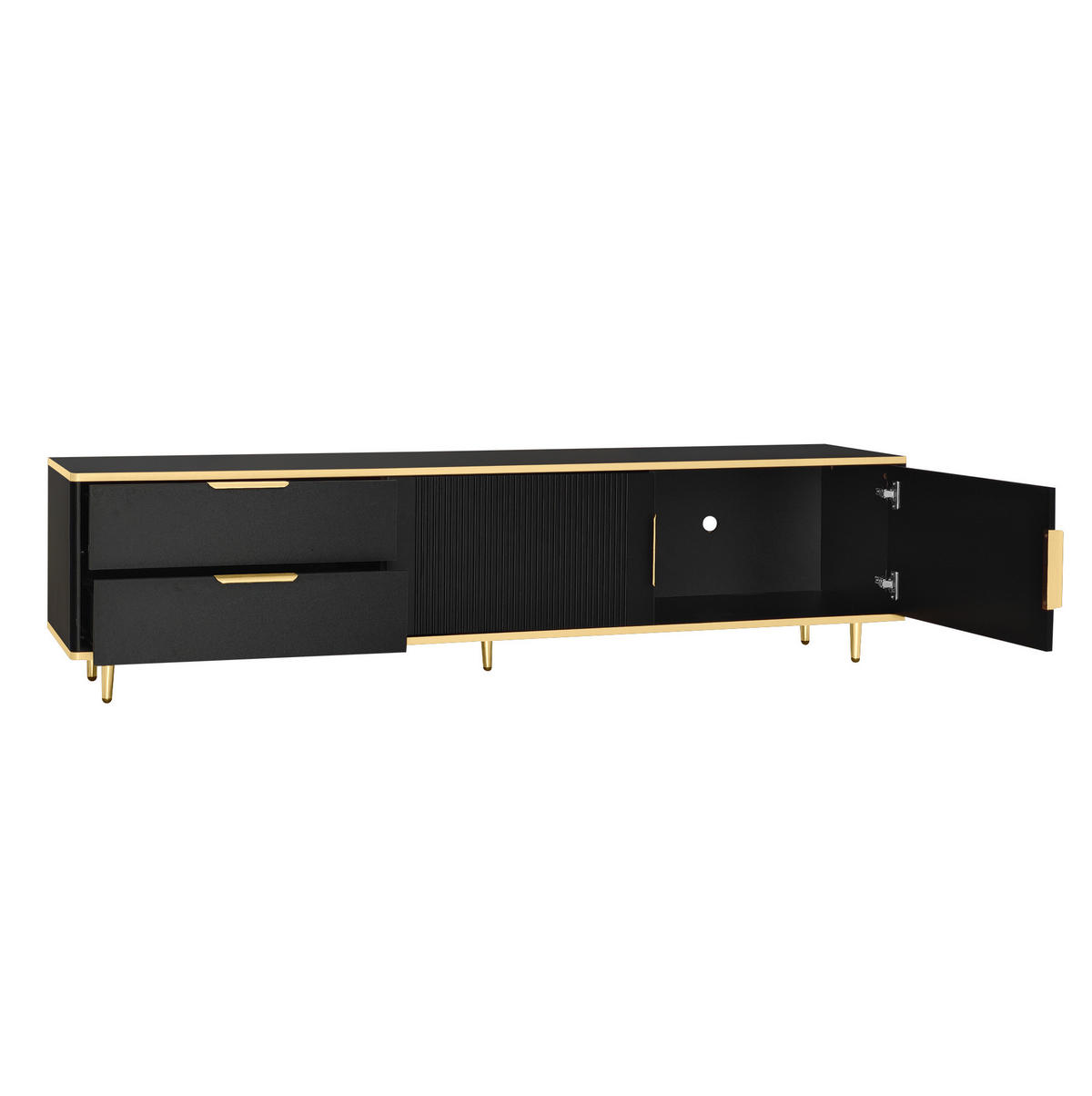 LOWBOARD 170/45/37 cm aus MDF und Holzwerkstoff mit geschnitzten Fronten Schwarz/Gold - Schwarz, Holzwerkstoff (175/45/40cm) - Modenvie