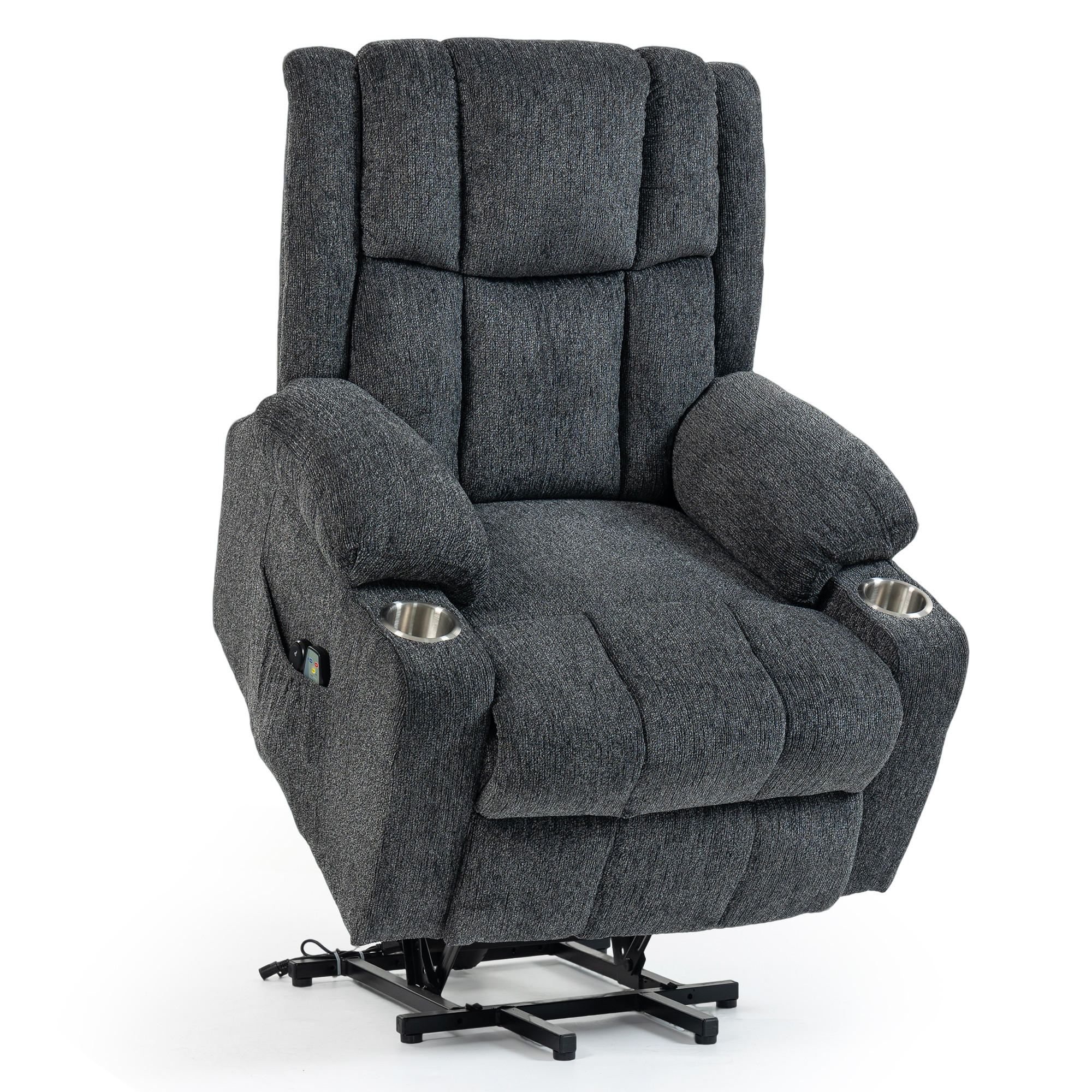 ELEKTRISCHER Relaxsessel Samt mit Aufstehhilfe, Massage, Wärme 91/84/106 cm Dunkelgrau - Dunkelgrau, Textil (84/106/91cm) - Redom