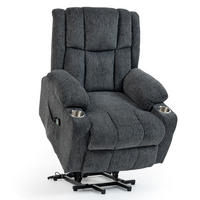 ELEKTRISCHER Relaxsessel Samt mit Aufstehhilfe, Massage, Wärme 91/84/106 cm Dunkelgrau - Dunkelgrau, Textil (84/106/91cm) - Redom