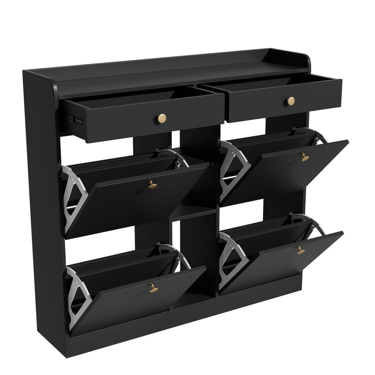 SCHUHSCHRANK aus Spanplatte 110x26x100cm in Schwarz mit Klappentüren - Schwarz, Holzwerkstoff (110/100/26cm) - Modfu